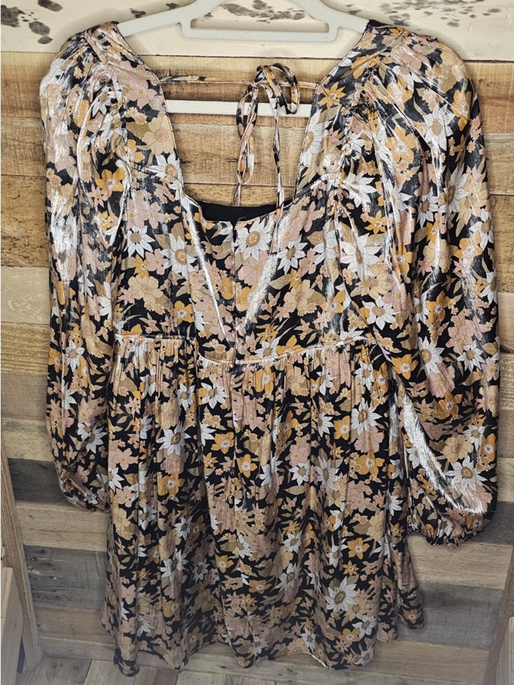 mittoshop Black Floral Babydoll Dress with Yellow and Pink Flowers